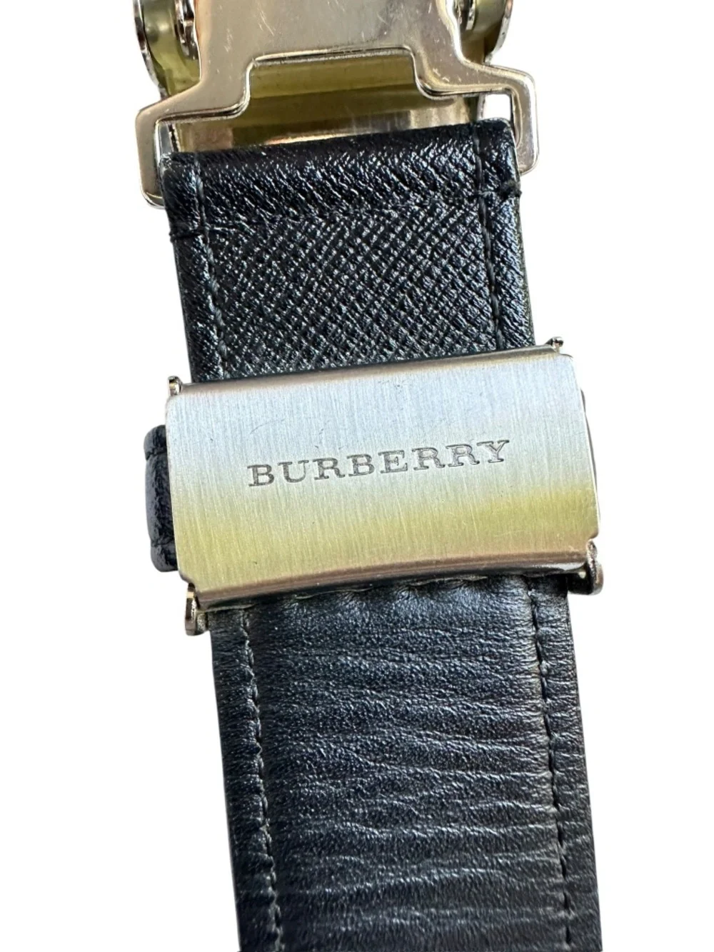 Genuine BURBERRY Logo Black Leather Men Dress Belt XL Adjustable Reversible